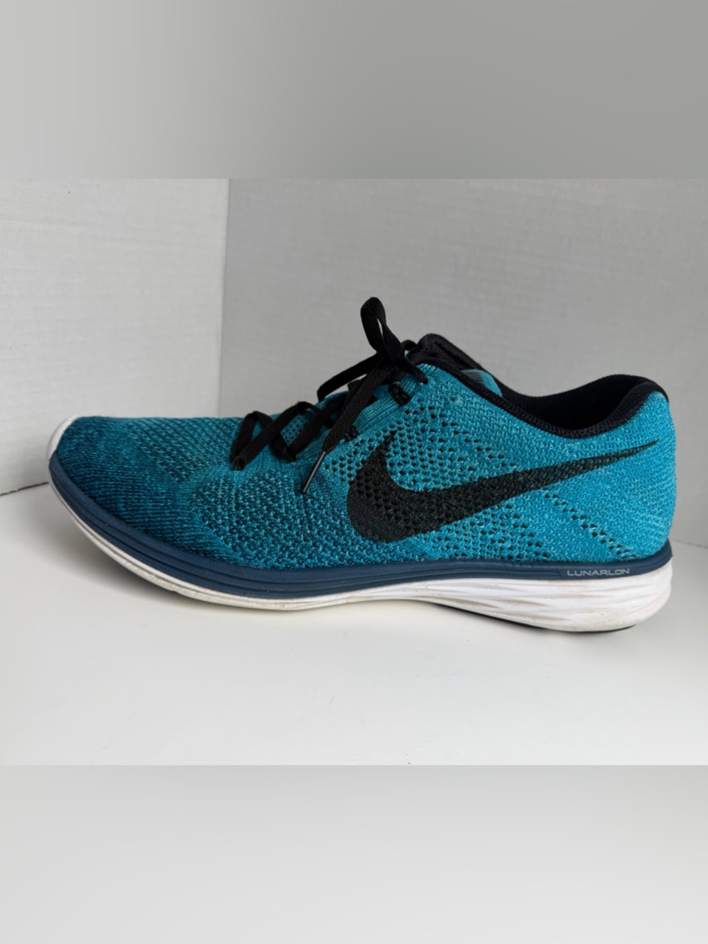 Nike Flyknit Lunar 3 698181-401 Blue White Running Shoes Lace Up Mens Size 12 - Picture 8 of 16